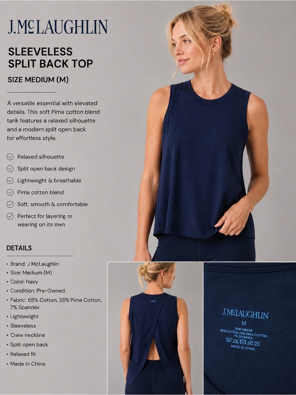 J. McLaughlin Sleeveless Split Back Tank